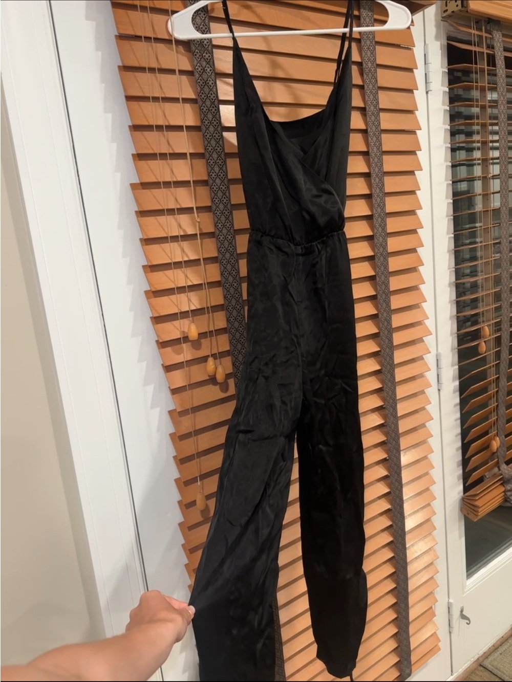 Lovers + Friends Black Satin Cowl-Neck Spaghetti-Strap Jumpsuit